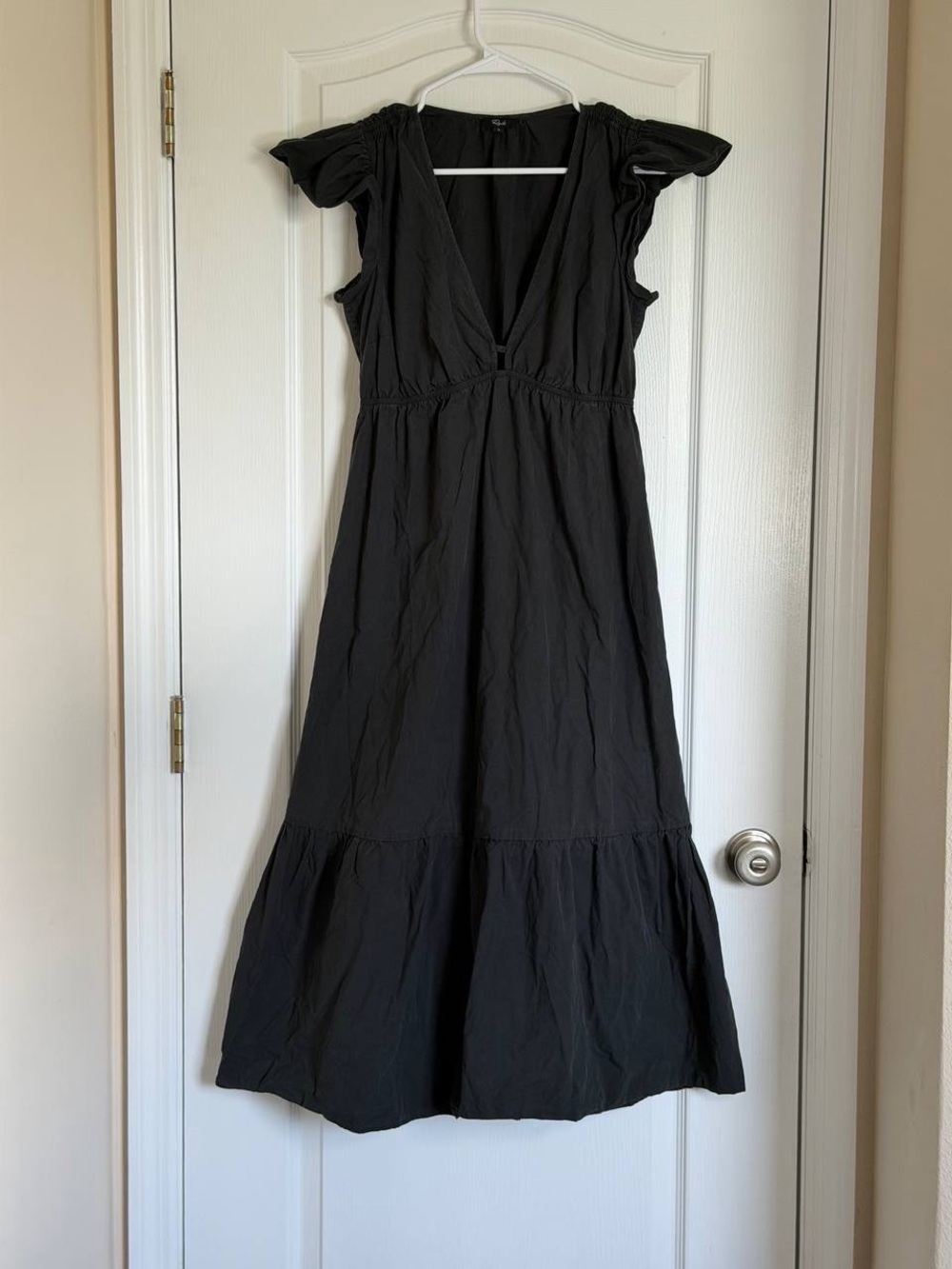 Rails Tina V-Neck Cotton Blend Black Midi Dress Size S